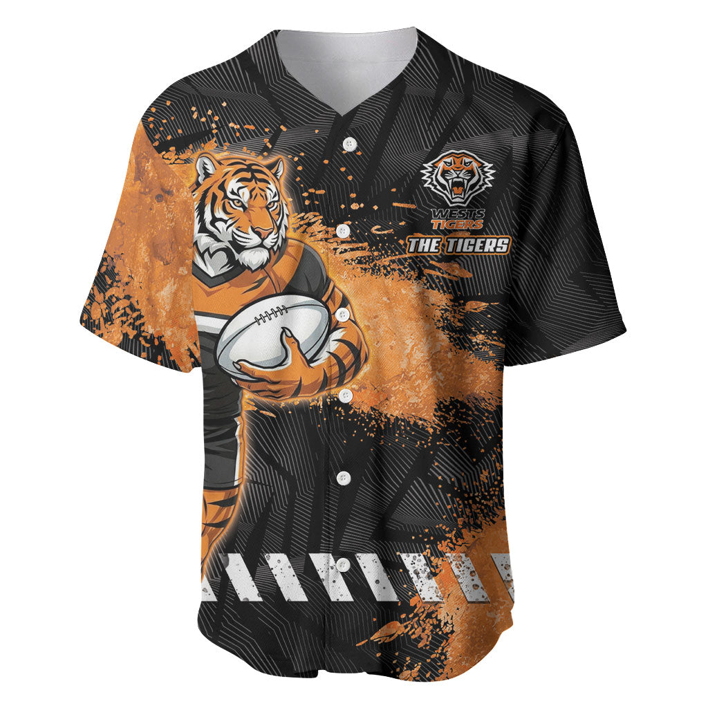 Personalized Wests Tigers Rugby Baseball Jersey Tiger Mascot - Sporty Splash Art Style