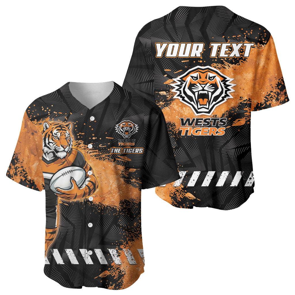 Personalized Wests Tigers Rugby Baseball Jersey Tiger Mascot - Sporty Splash Art Style