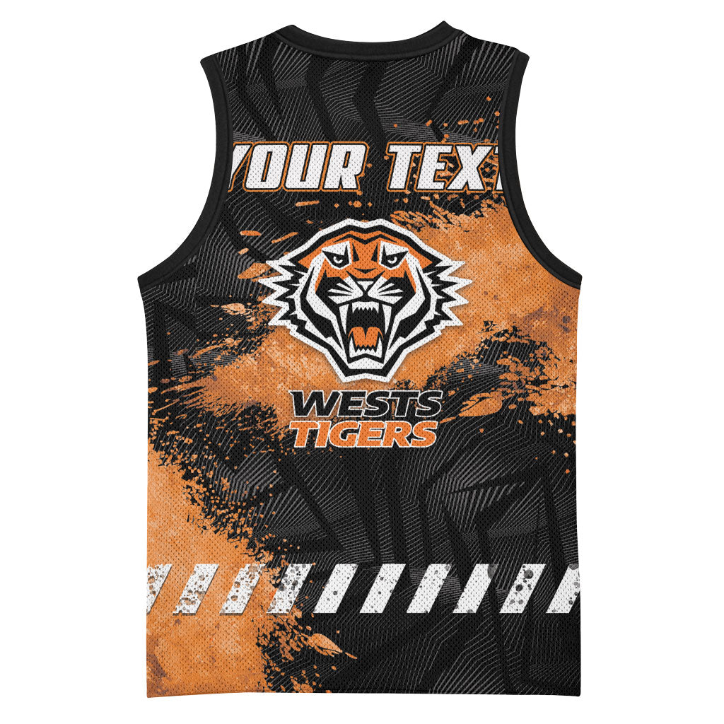 Personalized Wests Tigers Rugby Basketball Jersey Tiger Mascot - Sporty Splash Art Style