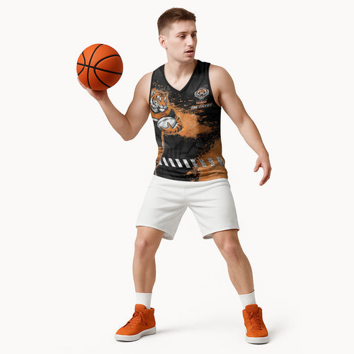 Personalized Wests Tigers Rugby Basketball Jersey Tiger Mascot - Sporty Splash Art Style