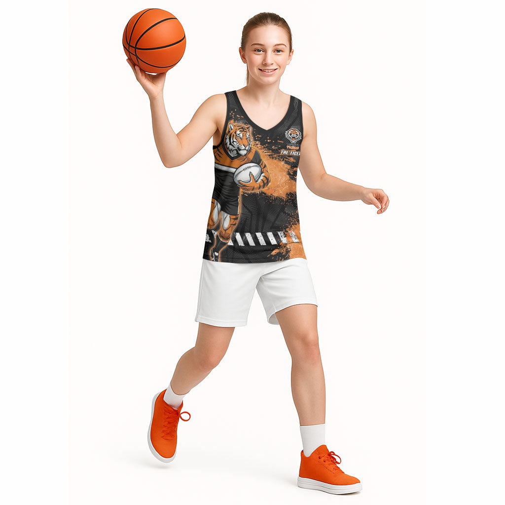 Personalized Wests Tigers Rugby Basketball Jersey Tiger Mascot - Sporty Splash Art Style