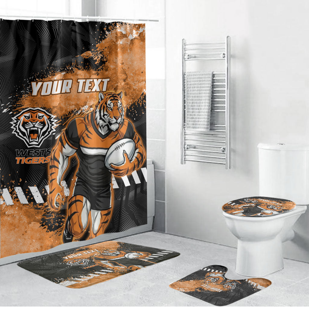 Personalized Wests Tigers Rugby Bathroom Set Tiger Mascot - Sporty Splash Art Style