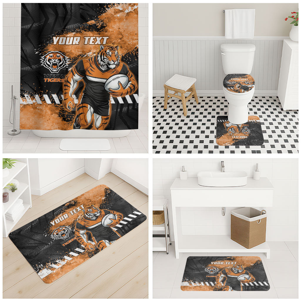 Personalized Wests Tigers Rugby Bathroom Set Tiger Mascot - Sporty Splash Art Style