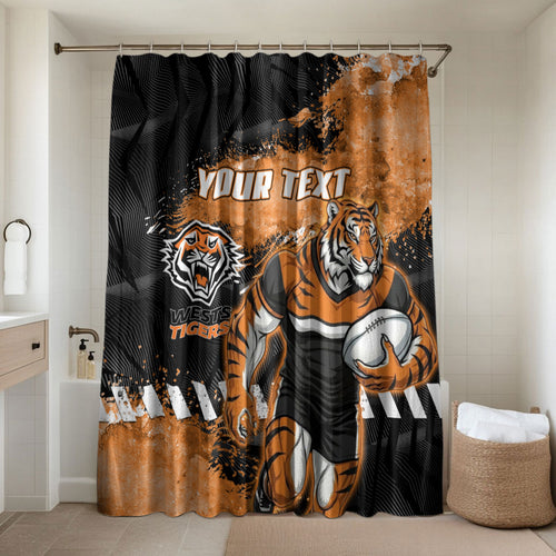 Personalized Wests Tigers Rugby Bathroom Set Tiger Mascot - Sporty Splash Art Style