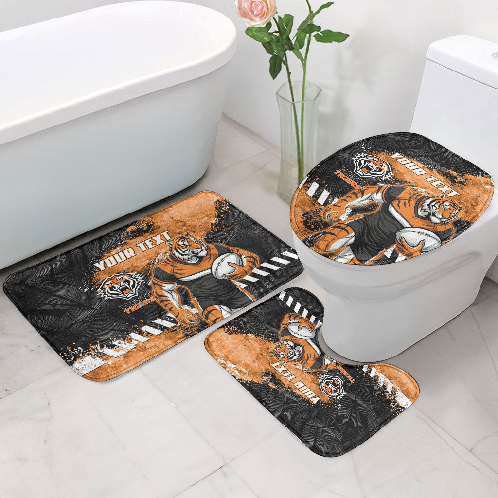 Personalized Wests Tigers Rugby Bathroom Set Tiger Mascot - Sporty Splash Art Style