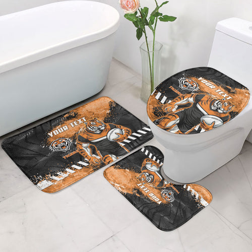Personalized Wests Tigers Rugby Bathroom Set Tiger Mascot - Sporty Splash Art Style