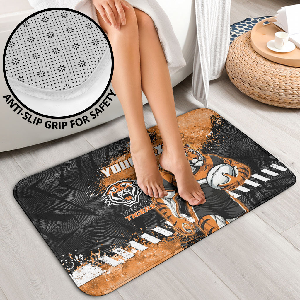 Personalized Wests Tigers Rugby Bathroom Set Tiger Mascot - Sporty Splash Art Style