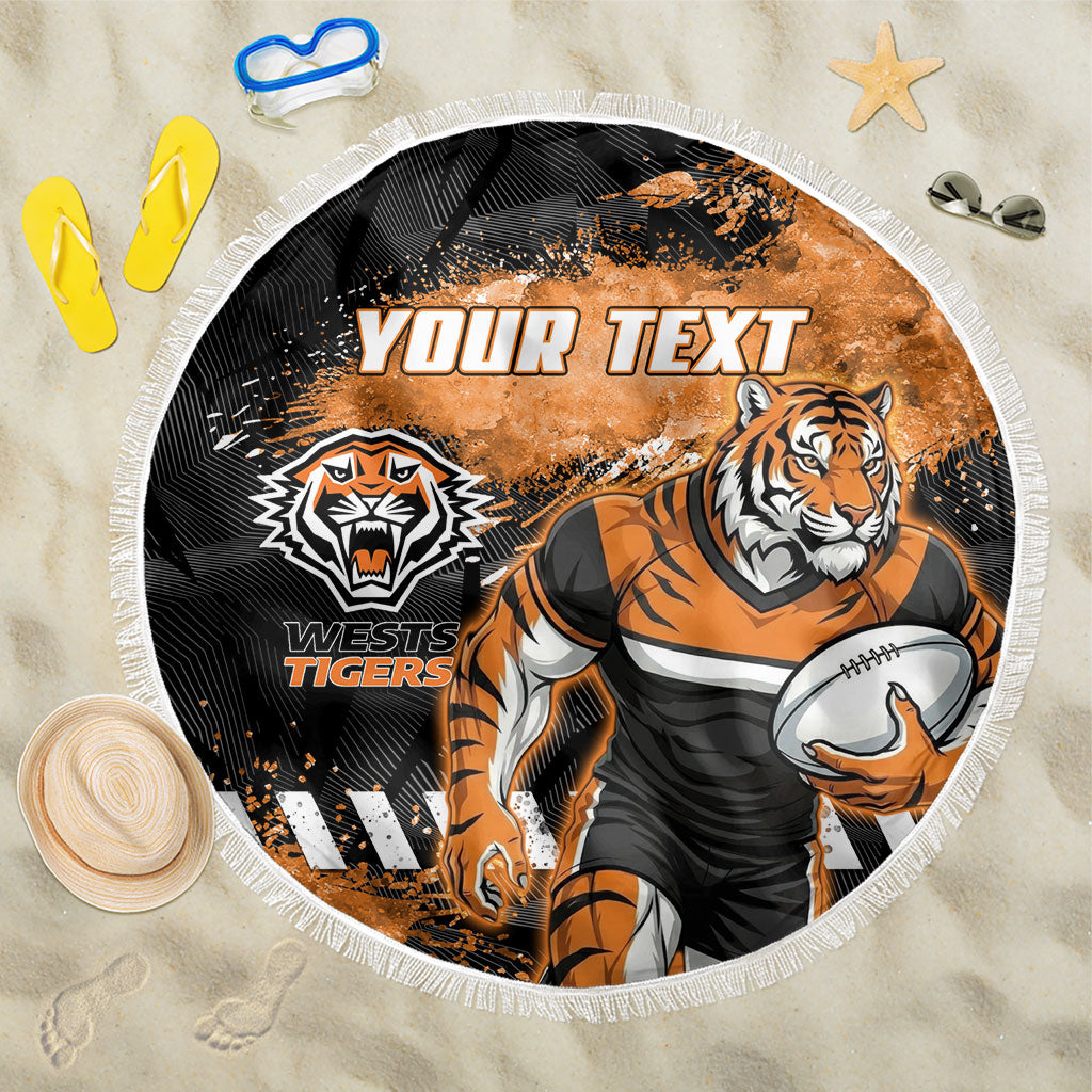 Personalized Wests Tigers Rugby Beach Blanket Tiger Mascot - Sporty Splash Art Style