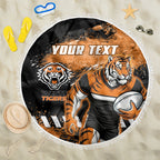 Personalized Wests Tigers Rugby Beach Blanket Tiger Mascot - Sporty Splash Art Style