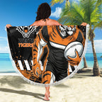 Personalized Wests Tigers Rugby Beach Blanket Tiger Mascot - Sporty Splash Art Style