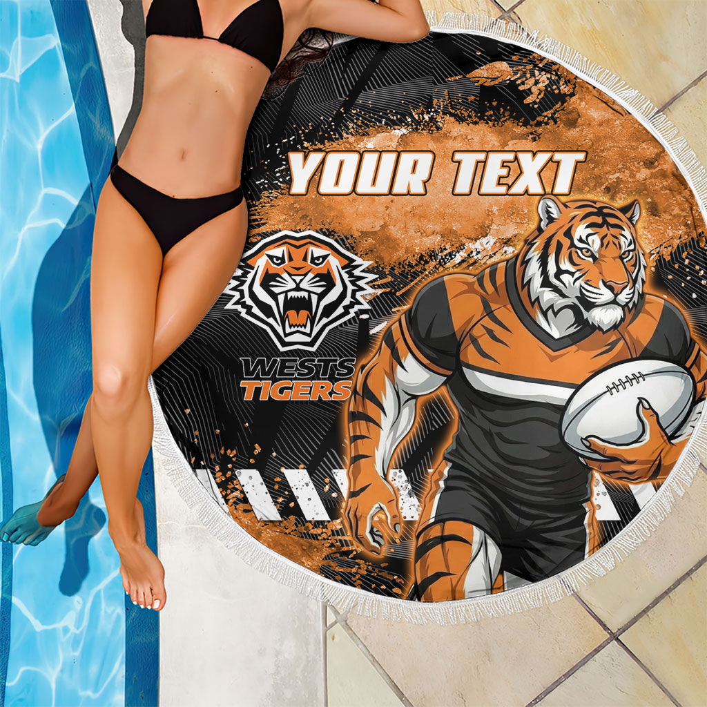 Personalized Wests Tigers Rugby Beach Blanket Tiger Mascot - Sporty Splash Art Style