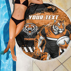 Personalized Wests Tigers Rugby Beach Blanket Tiger Mascot - Sporty Splash Art Style