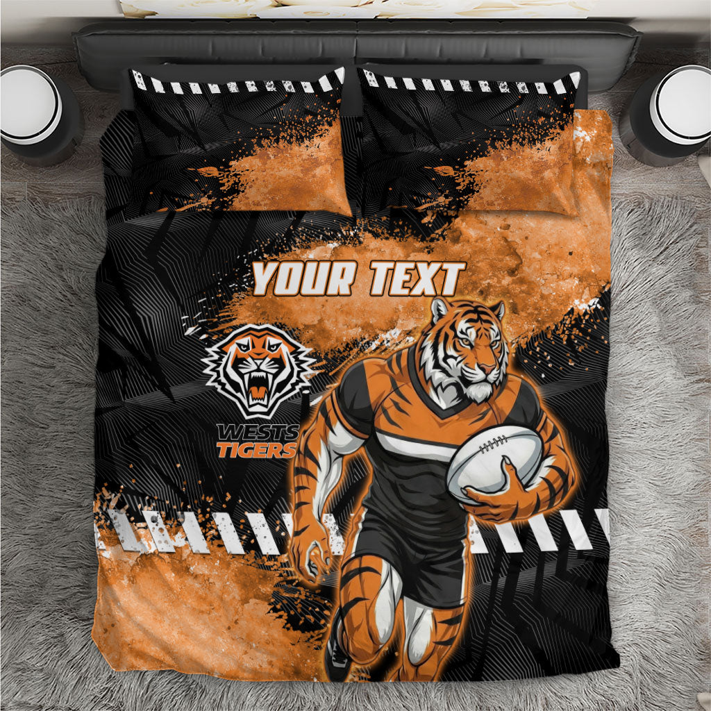 Personalized Wests Tigers Rugby Bedding Set Tiger Mascot - Sporty Splash Art Style