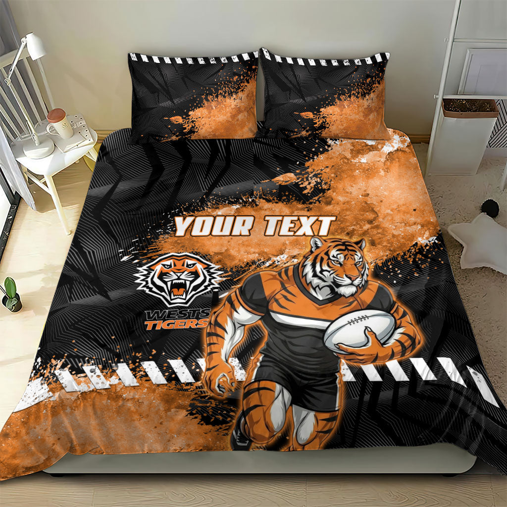Personalized Wests Tigers Rugby Bedding Set Tiger Mascot - Sporty Splash Art Style