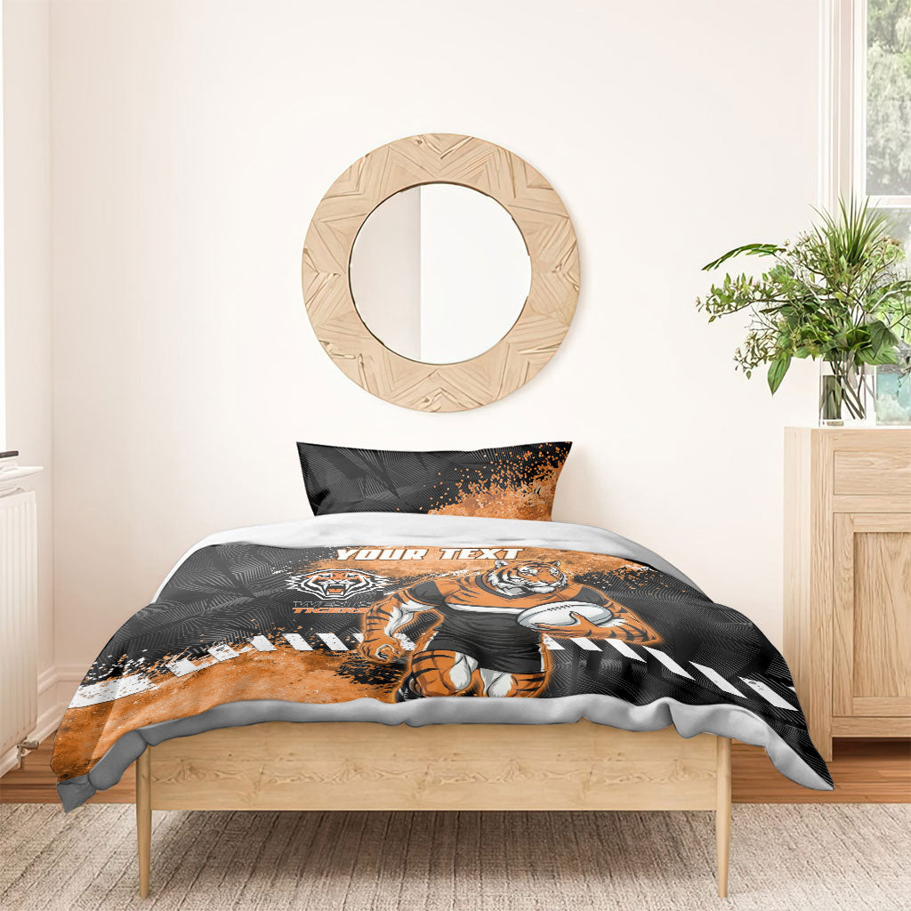 Personalized Wests Tigers Rugby Bedding Set Tiger Mascot - Sporty Splash Art Style