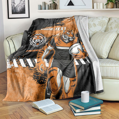 Personalized Wests Tigers Rugby Blanket Tiger Mascot - Sporty Splash Art Style