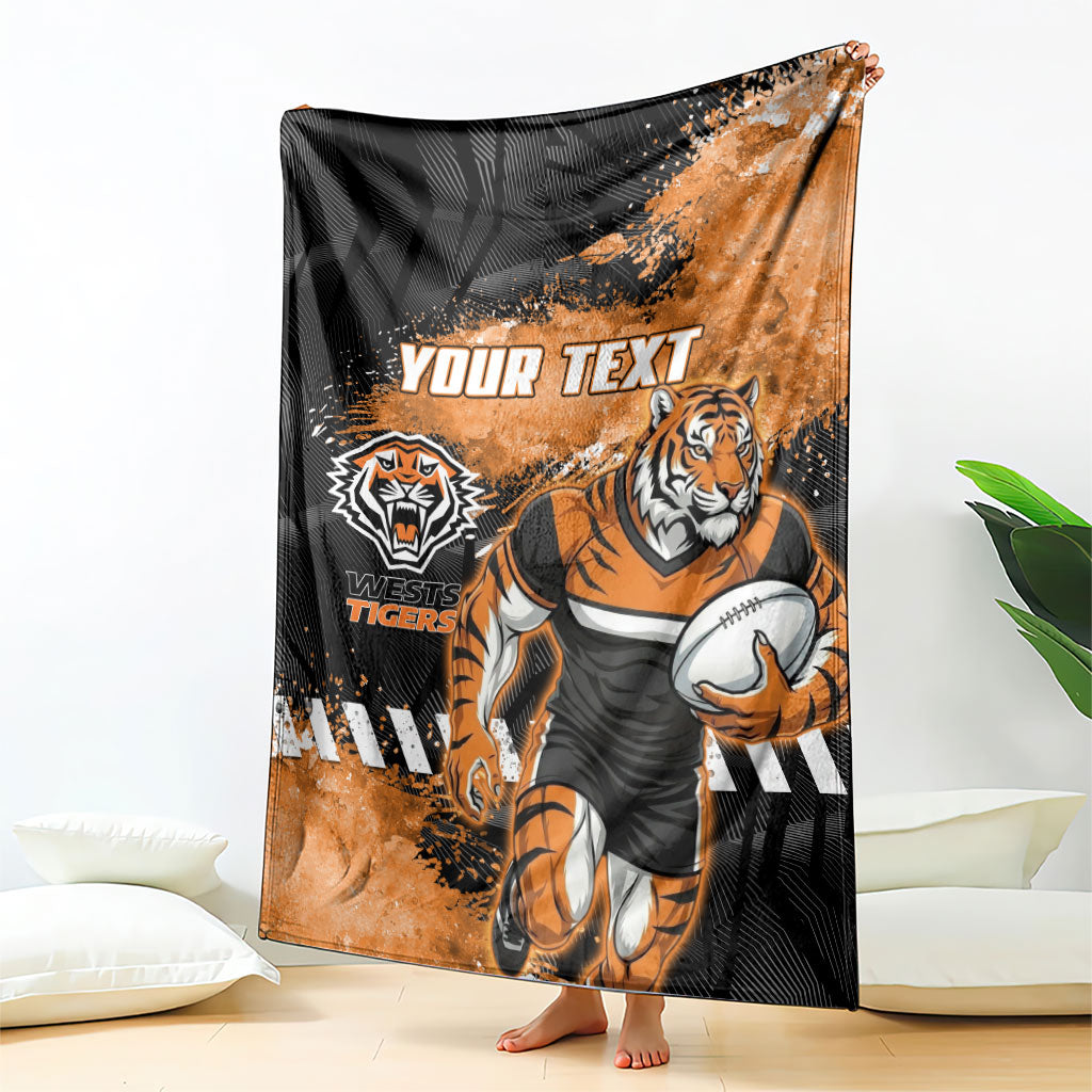 Personalized Wests Tigers Rugby Blanket Tiger Mascot - Sporty Splash Art Style