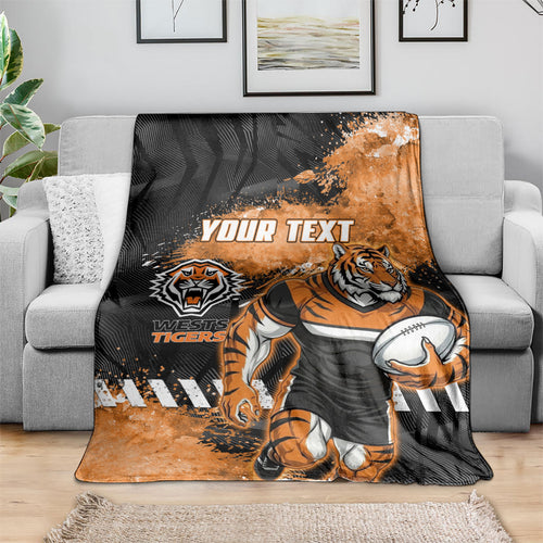 Personalized Wests Tigers Rugby Blanket Tiger Mascot - Sporty Splash Art Style