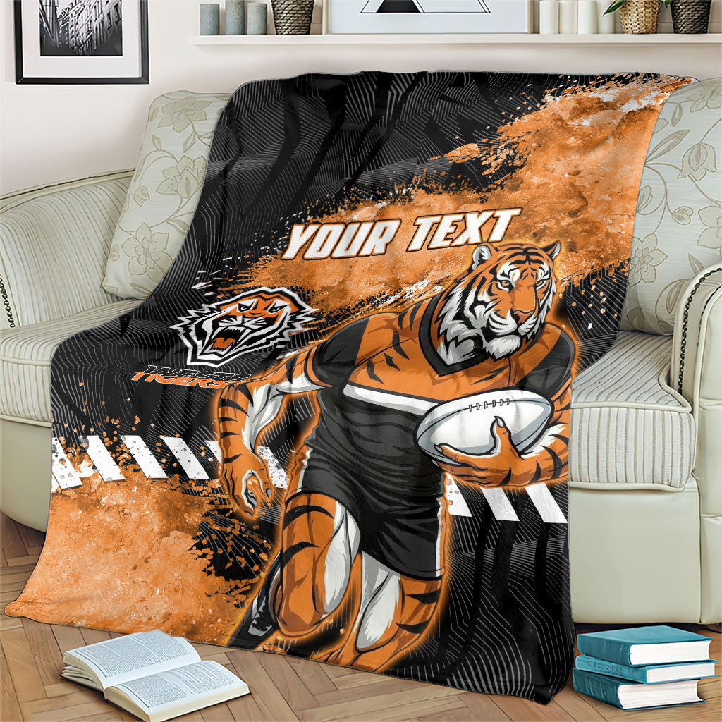 Personalized Wests Tigers Rugby Blanket Tiger Mascot - Sporty Splash Art Style