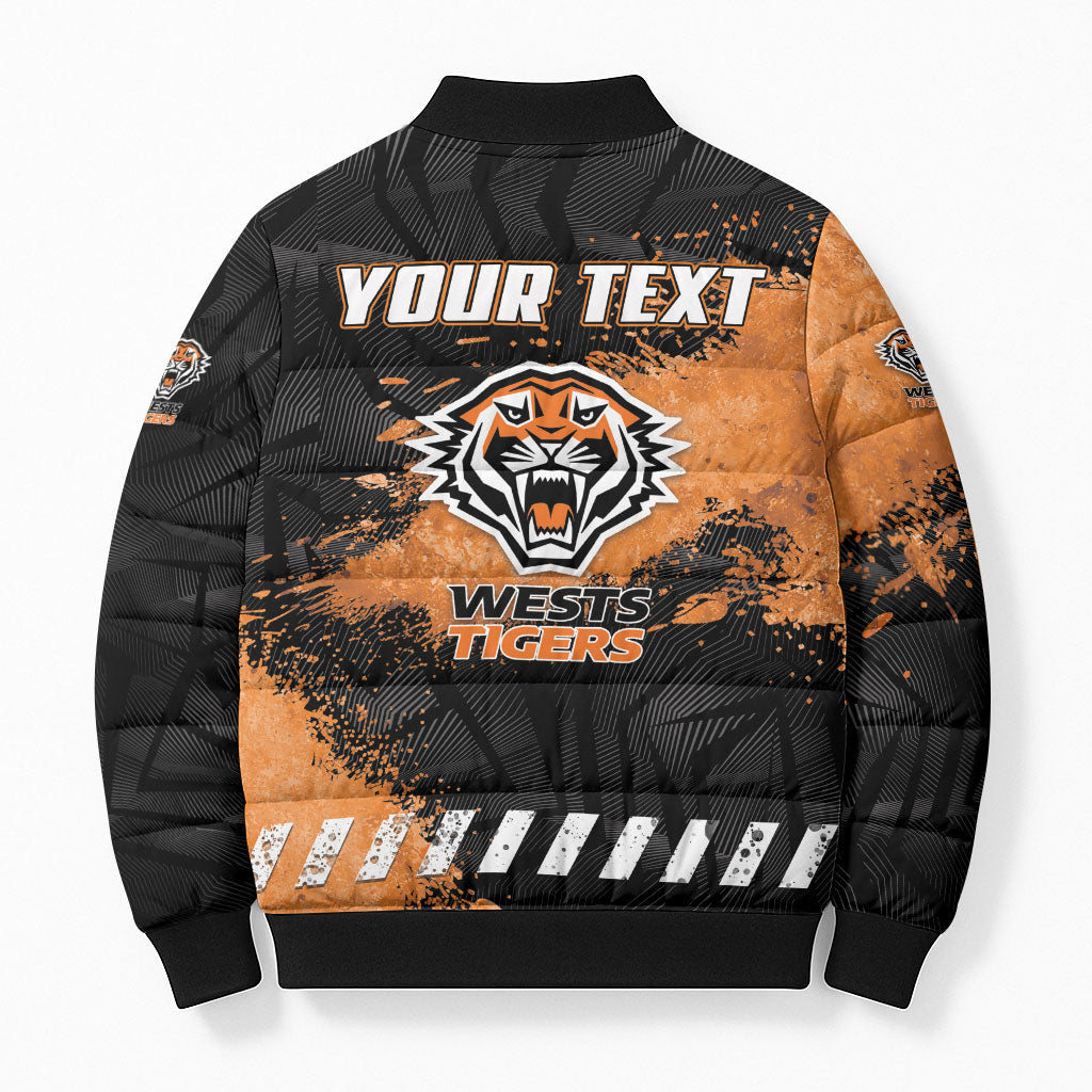 Personalized Wests Tigers Rugby Bomber Puffer Jacket Tiger Mascot - Sporty Splash Art Style