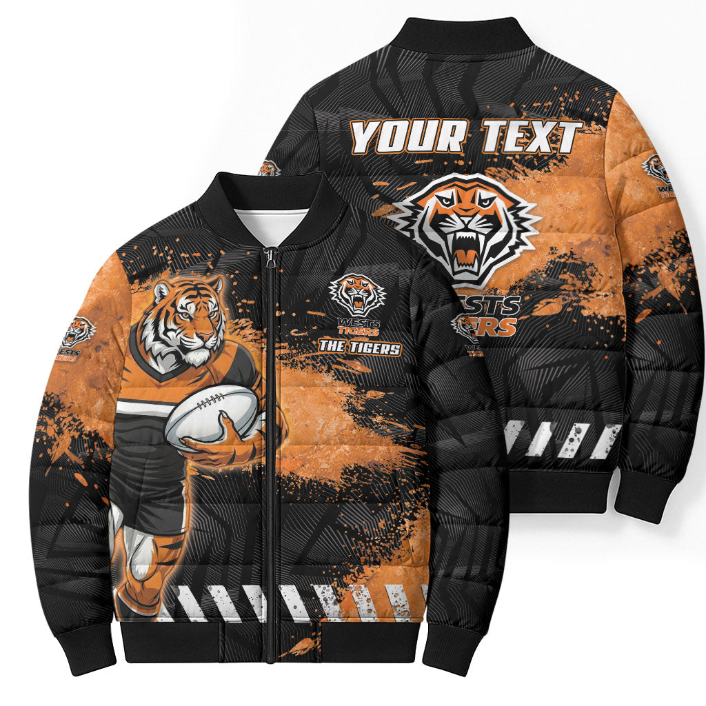 Personalized Wests Tigers Rugby Bomber Puffer Jacket Tiger Mascot - Sporty Splash Art Style