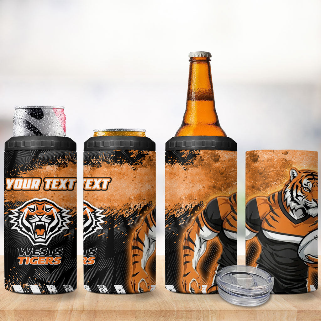 Personalized Wests Tigers Rugby 4 in 1 Can Cooler Tumbler Tiger Mascot - Sporty Splash Art Style