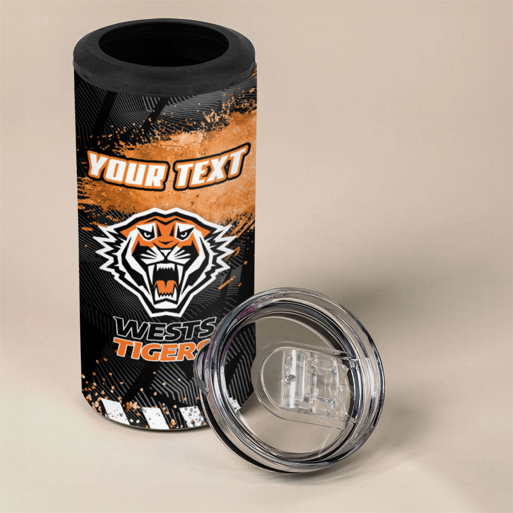 Personalized Wests Tigers Rugby 4 in 1 Can Cooler Tumbler Tiger Mascot - Sporty Splash Art Style