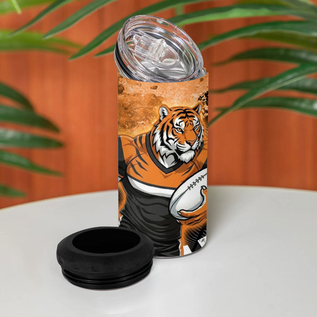 Personalized Wests Tigers Rugby 4 in 1 Can Cooler Tumbler Tiger Mascot - Sporty Splash Art Style