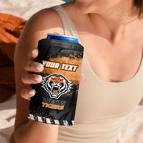 Personalized Wests Tigers Rugby 4 in 1 Can Cooler Tumbler Tiger Mascot - Sporty Splash Art Style