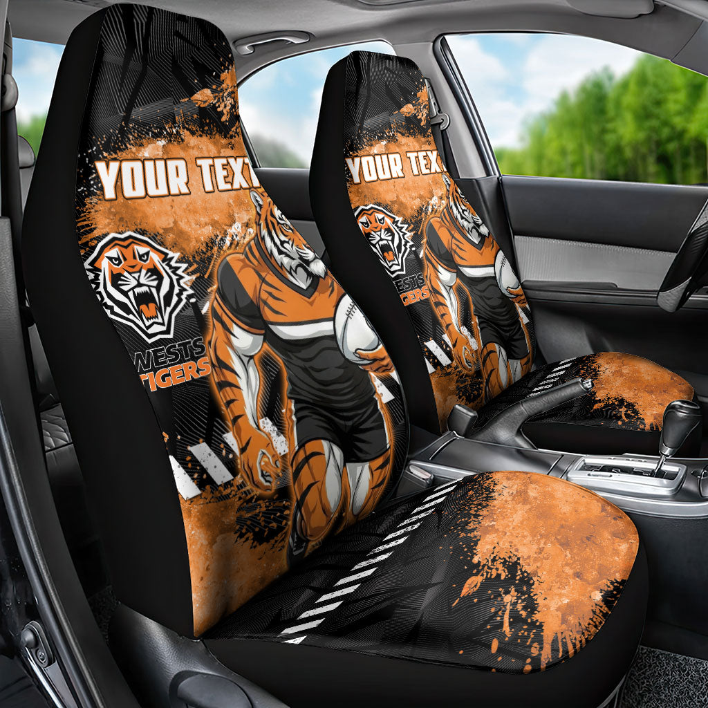 Personalized Wests Tigers Rugby Car Seat Cover Tiger Mascot - Sporty Splash Art Style