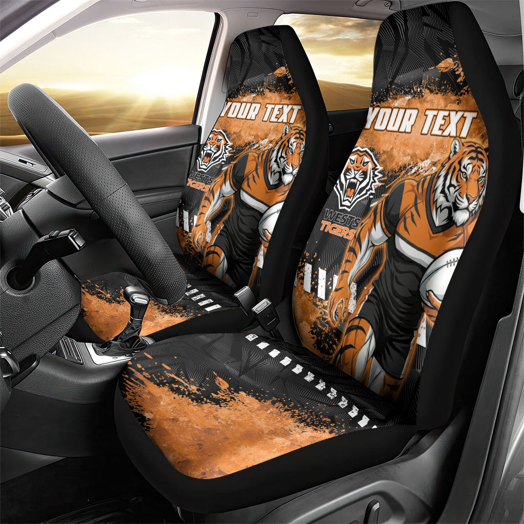 Personalized Wests Tigers Rugby Car Seat Cover Tiger Mascot - Sporty Splash Art Style