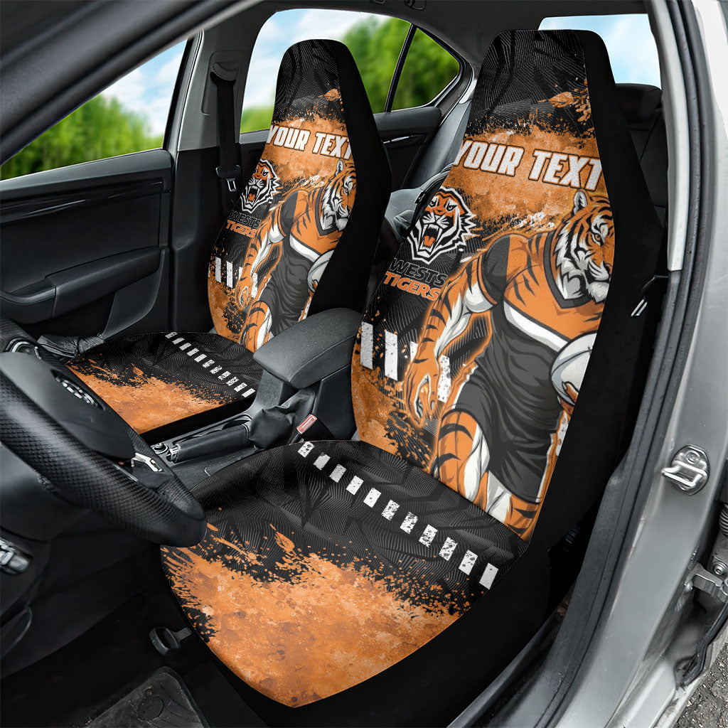 Personalized Wests Tigers Rugby Car Seat Cover Tiger Mascot - Sporty Splash Art Style
