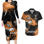 Personalized Wests Tigers Rugby Couples Matching Long Sleeve Bodycon Dress and Hawaiian Shirt Tiger Mascot - Sporty Splash Art Style