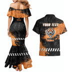 Personalized Wests Tigers Rugby Couples Matching Mermaid Dress and Hawaiian Shirt Tiger Mascot - Sporty Splash Art Style