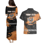 Personalized Wests Tigers Rugby Couples Matching Puletasi and Hawaiian Shirt Tiger Mascot - Sporty Splash Art Style