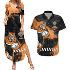 Personalized Wests Tigers Rugby Couples Matching Summer Maxi Dress and Hawaiian Shirt Tiger Mascot - Sporty Splash Art Style
