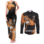 Personalized Wests Tigers Rugby Couples Matching Tank Maxi Dress and Long Sleeve Button Shirt Tiger Mascot - Sporty Splash Art Style
