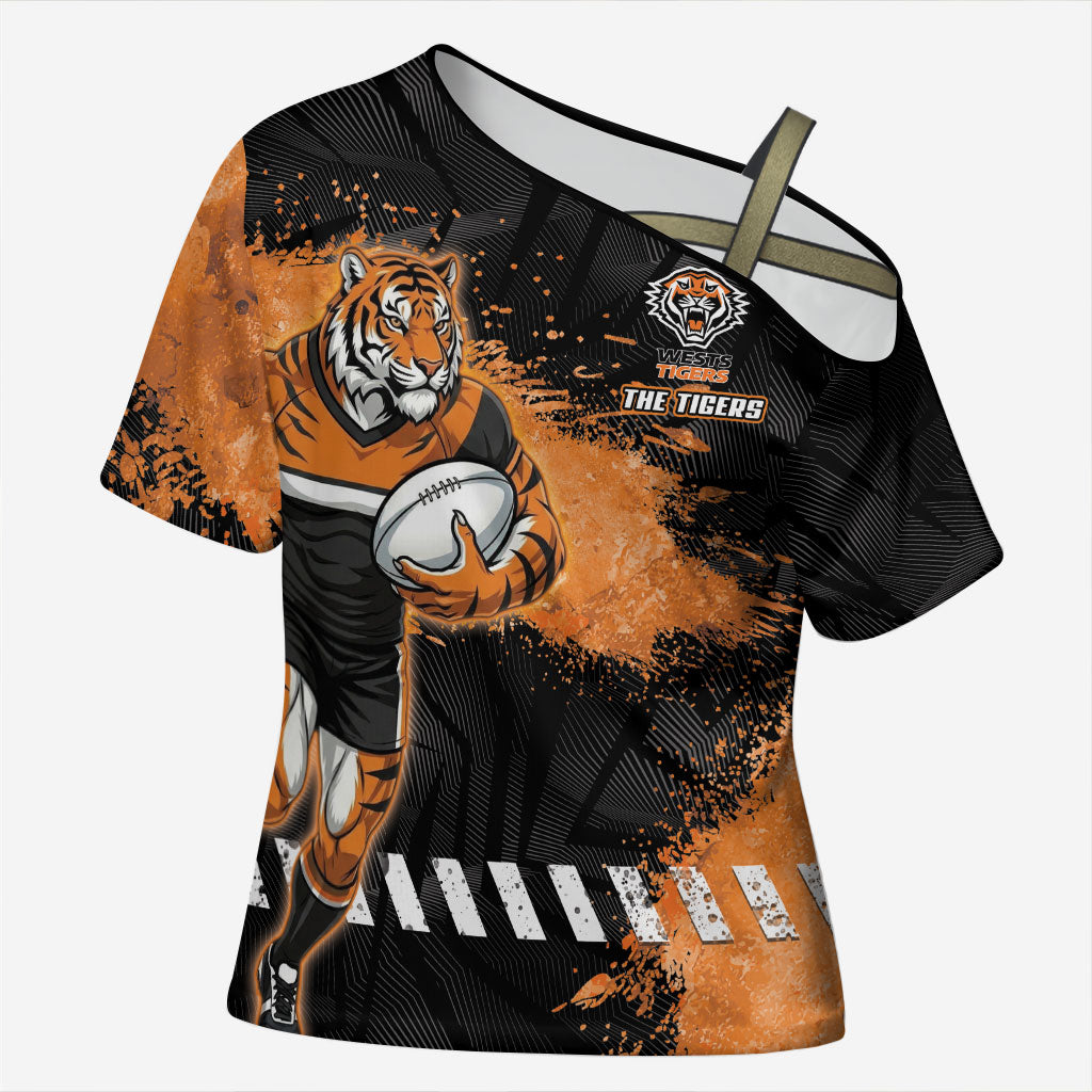 Personalized Wests Tigers Rugby Cross Shoulder Shirt Tiger Mascot - Sporty Splash Art Style