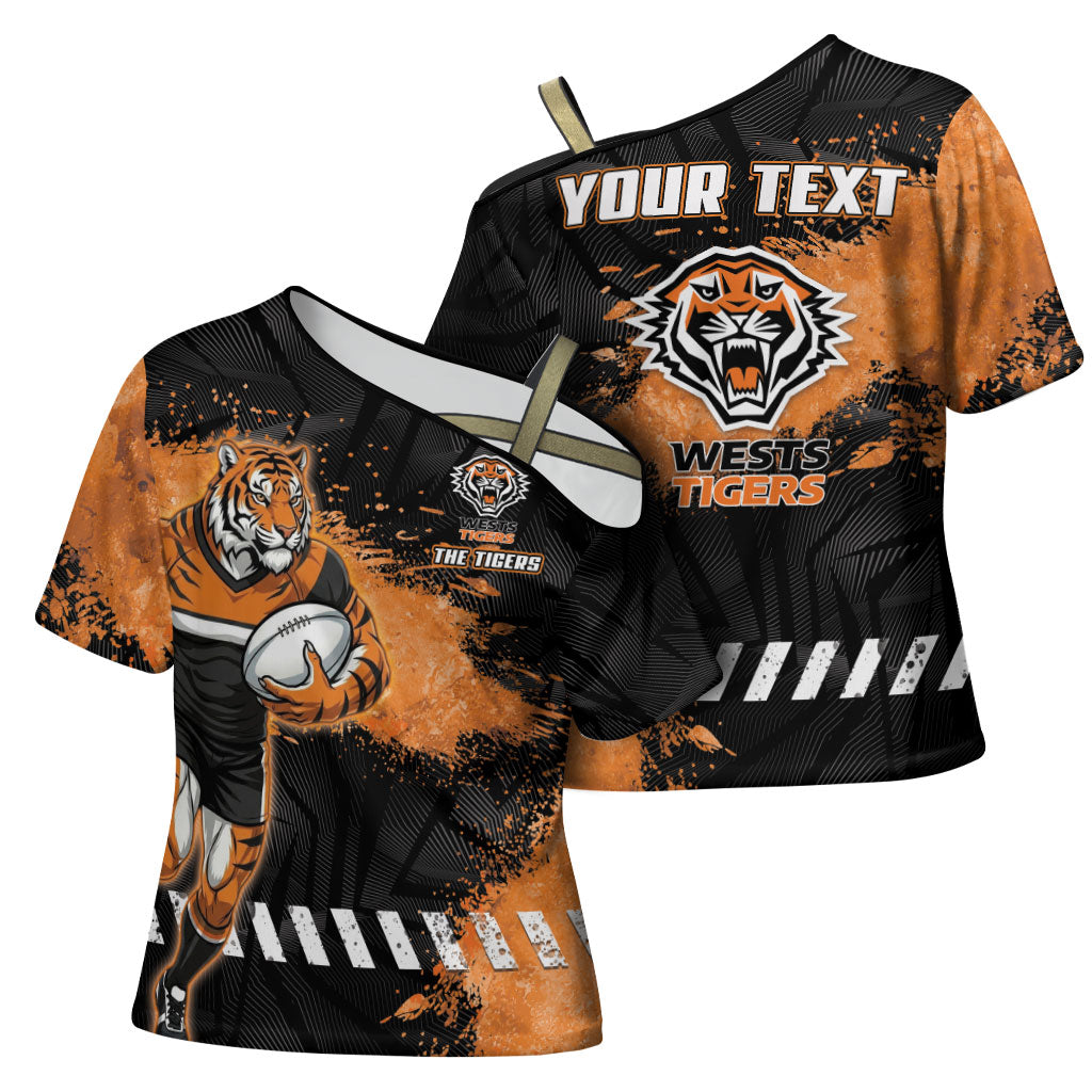 Personalized Wests Tigers Rugby Cross Shoulder Shirt Tiger Mascot - Sporty Splash Art Style