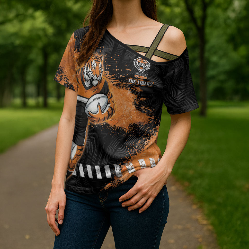 Personalized Wests Tigers Rugby Cross Shoulder Shirt Tiger Mascot - Sporty Splash Art Style