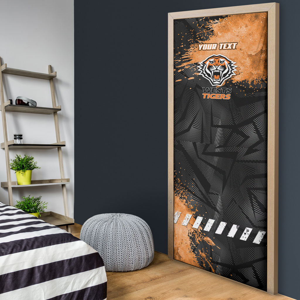 Personalized Wests Tigers Rugby Door Cover Tiger Mascot - Sporty Splash Art Style