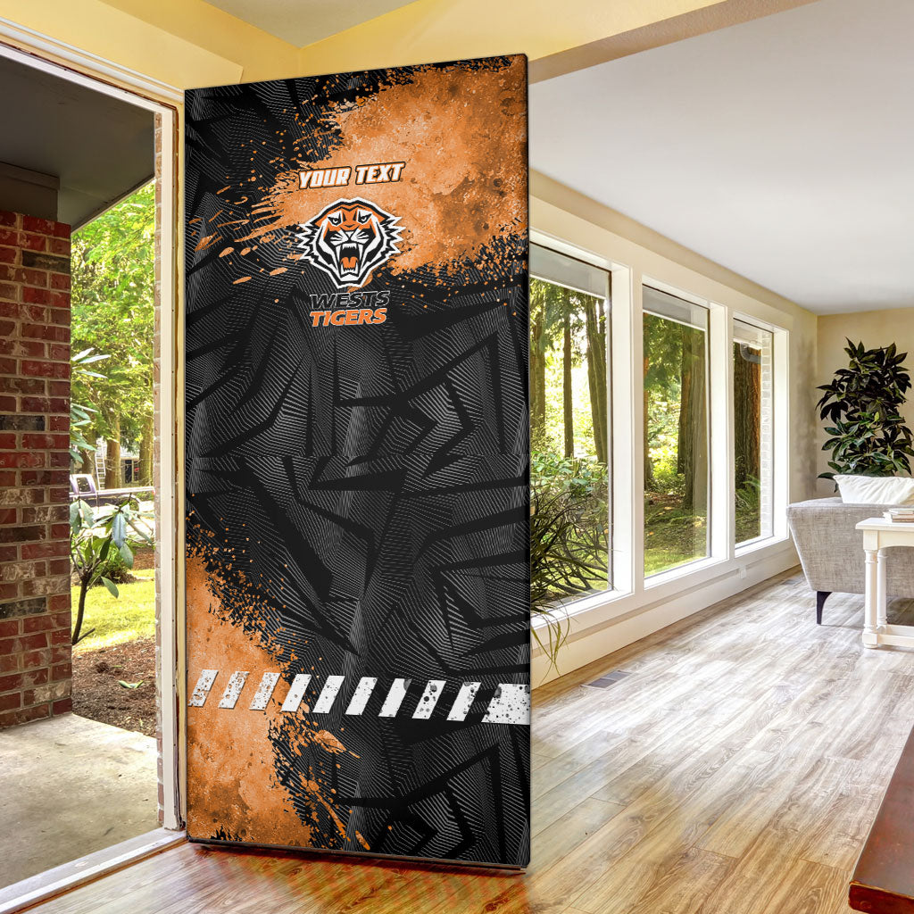 Personalized Wests Tigers Rugby Door Cover Tiger Mascot - Sporty Splash Art Style