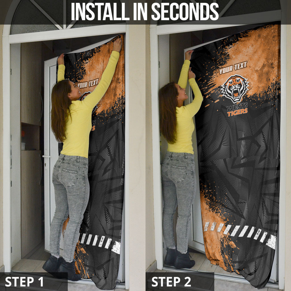 Personalized Wests Tigers Rugby Door Cover Tiger Mascot - Sporty Splash Art Style
