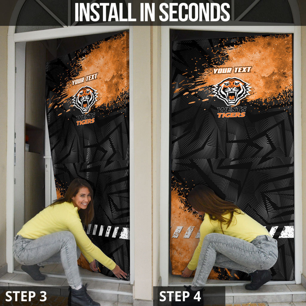 Personalized Wests Tigers Rugby Door Cover Tiger Mascot - Sporty Splash Art Style