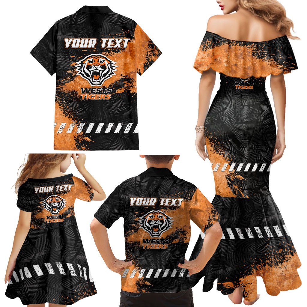 Personalized Wests Tigers Rugby Family Matching Mermaid Dress and Hawaiian Shirt Tiger Mascot - Sporty Splash Art Style
