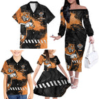 Personalized Wests Tigers Rugby Family Matching Off The Shoulder Long Sleeve Dress and Hawaiian Shirt Tiger Mascot - Sporty Splash Art Style