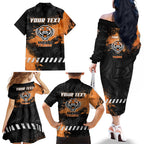 Personalized Wests Tigers Rugby Family Matching Off The Shoulder Long Sleeve Dress and Hawaiian Shirt Tiger Mascot - Sporty Splash Art Style