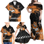 Personalized Wests Tigers Rugby Family Matching Off Shoulder Maxi Dress and Hawaiian Shirt Tiger Mascot - Sporty Splash Art Style