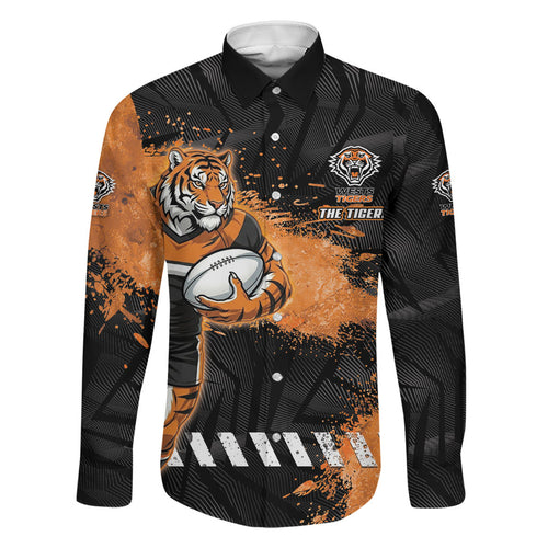 Personalized Wests Tigers Rugby Family Matching Off Shoulder Maxi Dress and Hawaiian Shirt Tiger Mascot - Sporty Splash Art Style