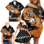 Personalized Wests Tigers Rugby Family Matching Off Shoulder Short Dress and Hawaiian Shirt Tiger Mascot - Sporty Splash Art Style